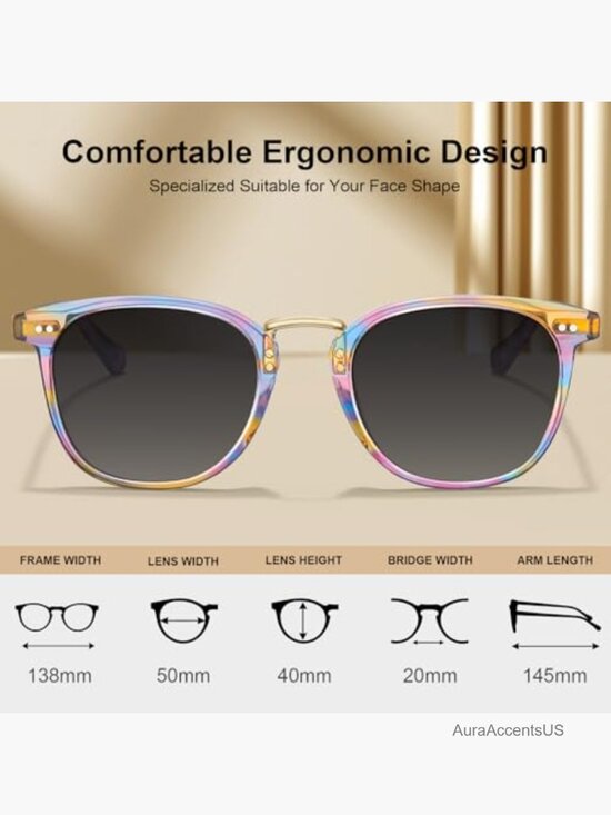 Round Polarized Acetate Sunglasses for Women Metal Bridge Retro Shades main image 6